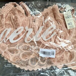 Aerie Show Off Coquette Lace Unlined Bra — Dusty Pink with Rose Gold Accents